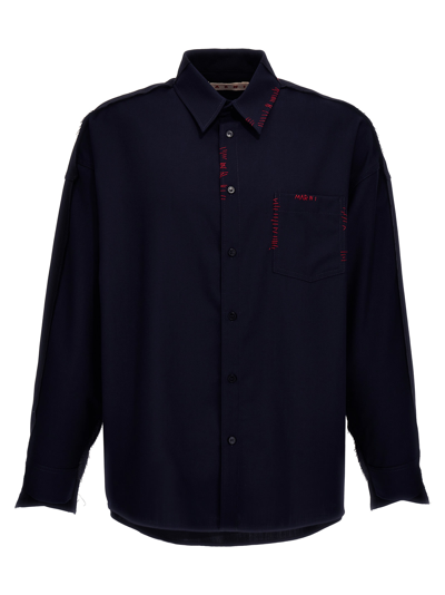 Shop Marni Cool Wool Shirt With Contrast Stitching In Multicolor
