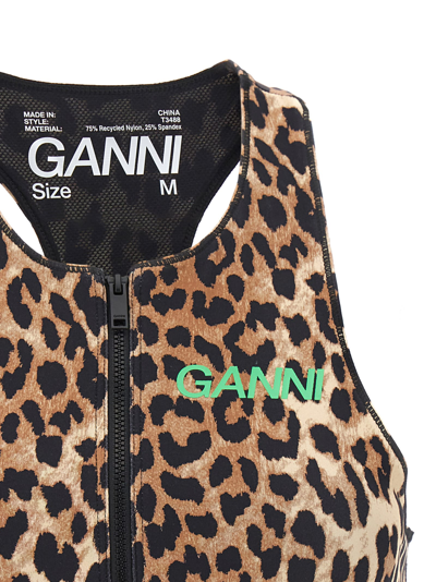 Shop Ganni Logo Leopard Sports Top In Multicolor