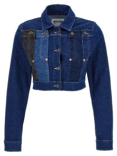 Shop M05ch1n0 Jeans Cropped Denim Jacket In Blue