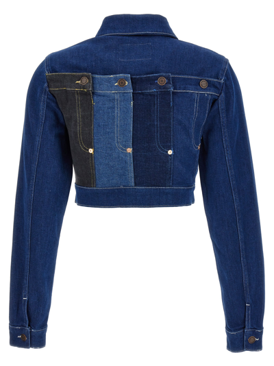 Shop M05ch1n0 Jeans Cropped Denim Jacket In Blue