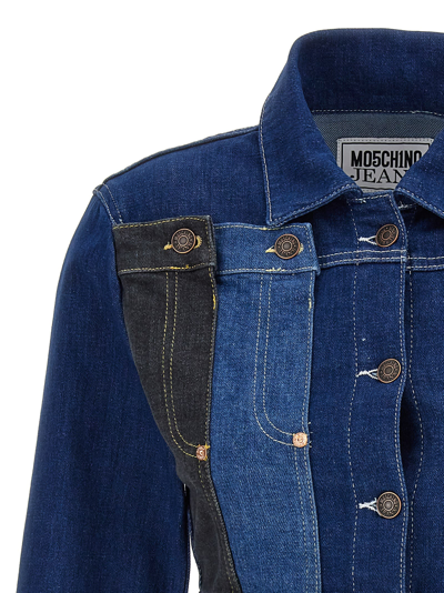 Shop M05ch1n0 Jeans Cropped Denim Jacket In Blue