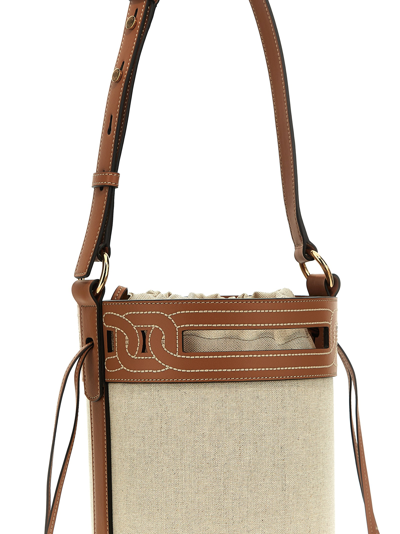 Shop Tod's Leather Canvas Bucket Bag In Brown