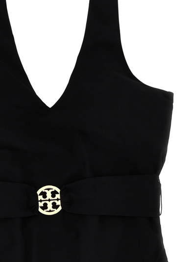 Shop Tory Burch Miller Plunge One-piece Swimsuit In Black
