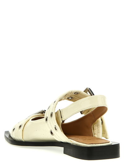 Shop Ganni Wide Belt Buckle Ballet Flats In White