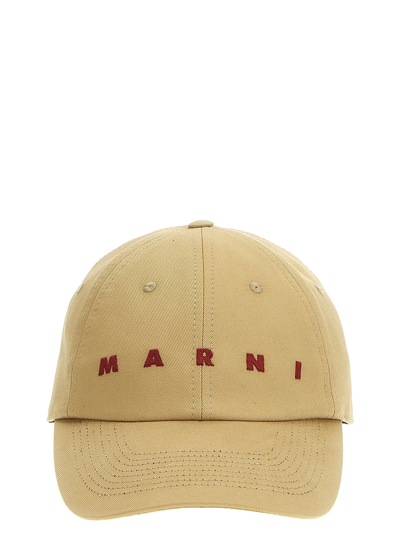 Shop Marni Logo Embroidery Cap In Beige