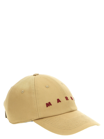 Shop Marni Logo Embroidery Cap In Beige