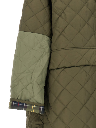 Shop Barbour Quilted Burghley Long Down Jacket In Green