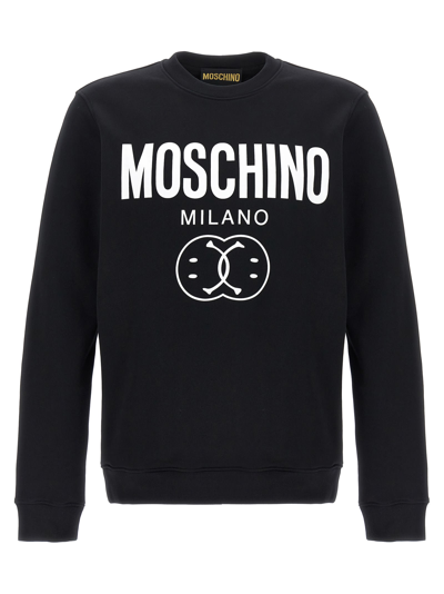 Shop Moschino Double Smile Sweatshirt In White/black