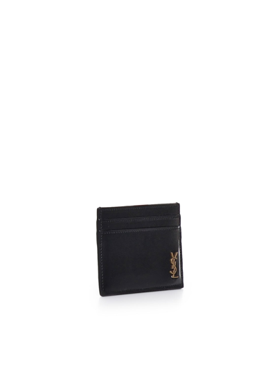 Shop Saint Laurent Tiny Cassandre Small Card Holder In Shiny Leather In Black