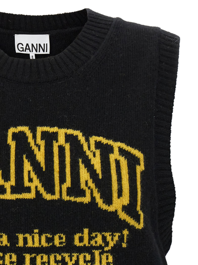 Shop Ganni Logo Vest In Black