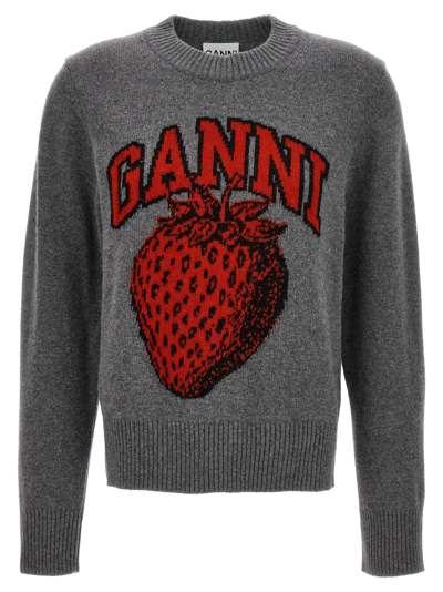 Shop Ganni Strawberry Sweater In Gray