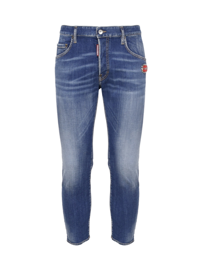 Shop Dsquared2 Five Pockets Jeans In Cotton Denim In Navy Blue