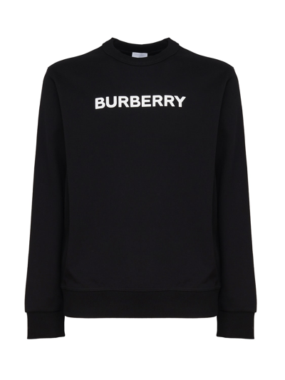 Shop Burberry Cotton Sweatshirt With Contrasting Color Logo In Black