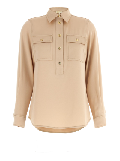 Michael Kors Blouse With Rear Yoke And Buttoned Angle Cuffs In Beige