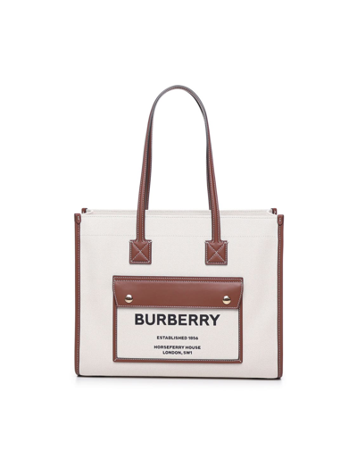 Shop Burberry Small Freya Tote In Natural/tan