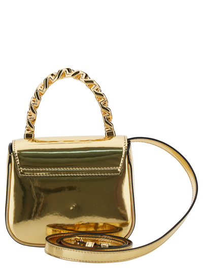 Shop Versace Mini Gold Handbag With Medusa Head Detail In Metallic Leather Woman
