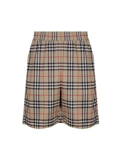 Shop Burberry Technical Twill Shorts With Vintage Check Tartan Motif In Archive Beige Ip Chk