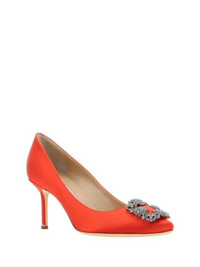 Manolo Blahnik Hangisi 90 Crystal Embellished Satin Pumps In Red