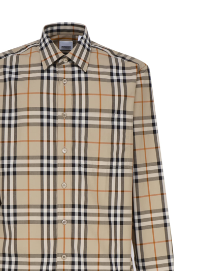 Shop Burberry Cotton Shirt With Vintage Check Pattern In Archive Beige Ip Chk