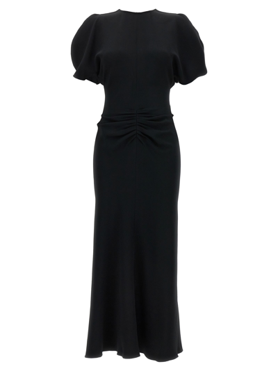 Shop Victoria Beckham Gathered Waist Midi Dress In Black