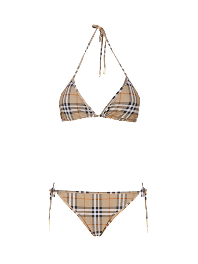 Shop Burberry Classic Check Bikini In Nylon In Archive Beige Ip Chk