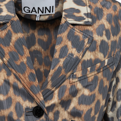 Shop Ganni Crispy Trench Coat In Leopard