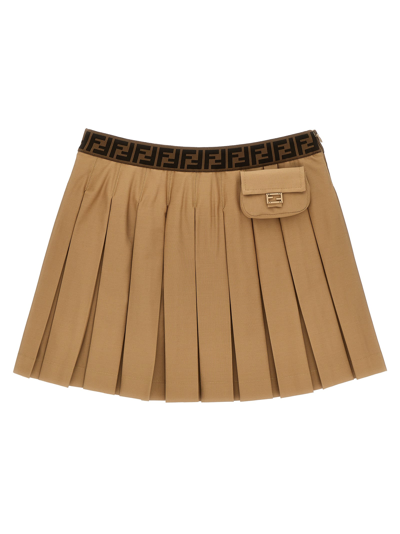 Shop Fendi Pleated Skirt In Beige