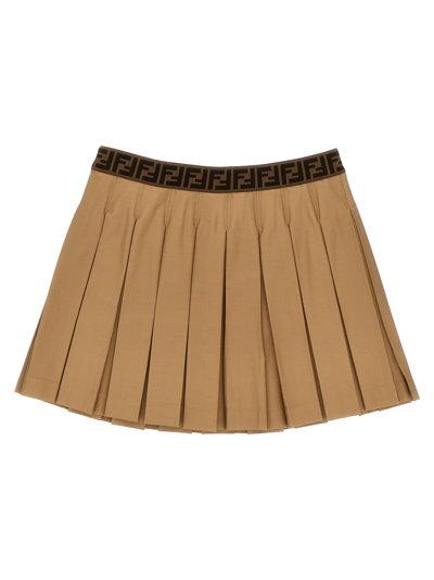 Shop Fendi Pleated Skirt In Beige