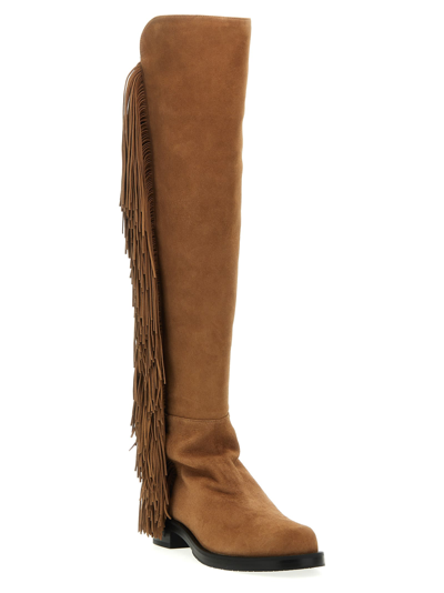 Shop Stuart Weitzman 5050 Bold Fringe Boots In Beige