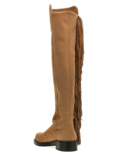 Shop Stuart Weitzman 5050 Bold Fringe Boots In Beige