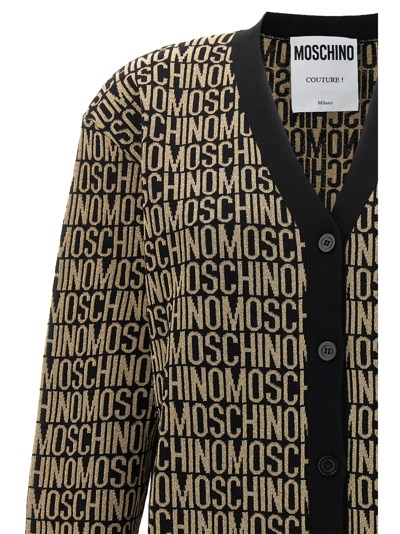 Shop Moschino Jaquard Logo Cardigan In Black