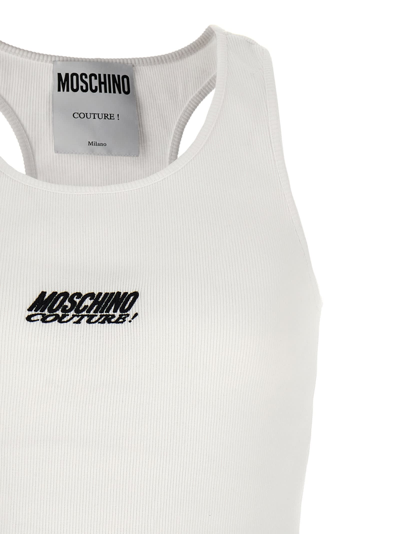 Shop Moschino Logo Ribbed Top In White