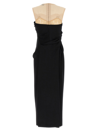 Tory Burch Knotted Front Lace Detail Sheer Panel Dress In Black