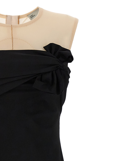 Tory Burch Knotted Front Lace Detail Sheer Panel Dress In Black