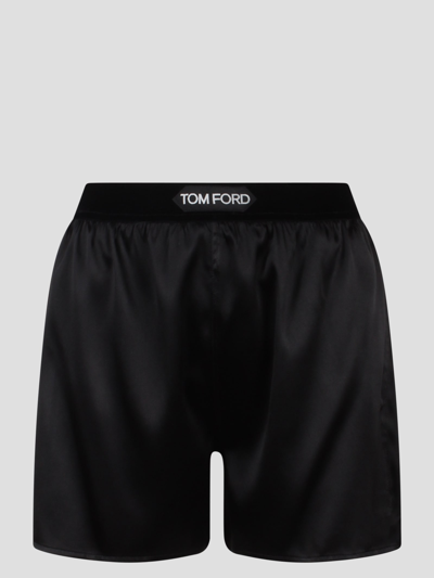Shop Tom Ford Stretch Silk Satin Boxer Shorts In Black