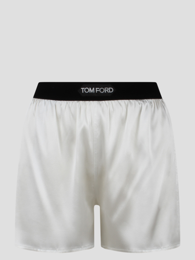 Shop Tom Ford Stretch Silk Satin Boxer Shorts In White