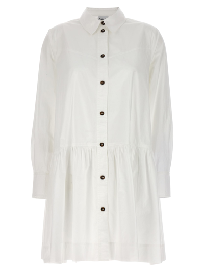 Shop Ganni Flounce Chemisier Dress In White