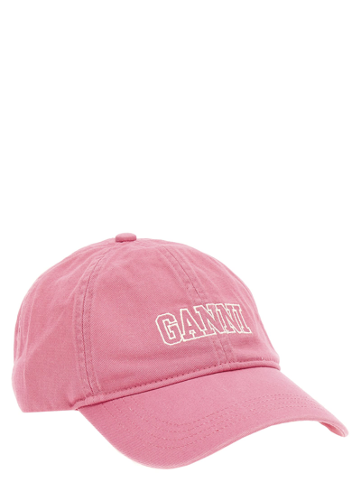 Shop Ganni Logo Embroidery Cap In Pink