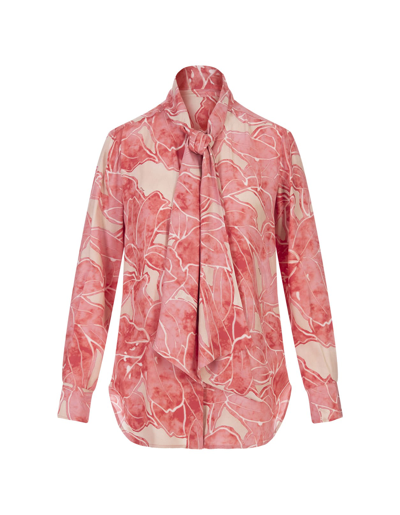 Shop Kiton Printed Pink Silk Shirt With Lavalliere Collar