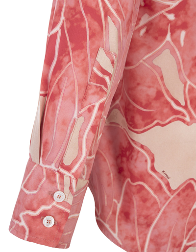 Shop Kiton Printed Pink Silk Shirt With Lavalliere Collar