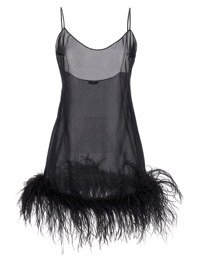 Shop Oseree Plumage Babydoll Dress In Black