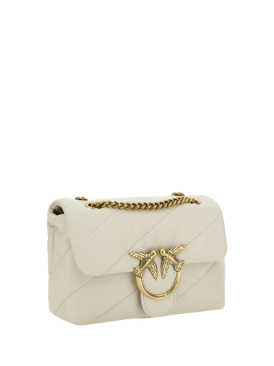 Shop Pinko Love Mini Puff Shoulder Bag In Bianco Seta