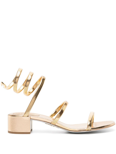 Shop René Caovilla Gold-tone 40mm Leather Sandals
