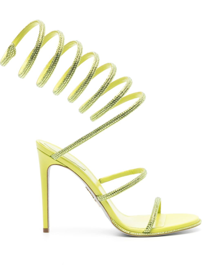 Shop René Caovilla Yellow 105mm Crystal-embellished Sandals In Green