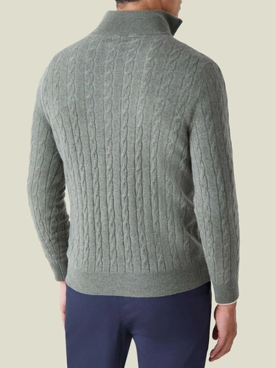 Shop Luca Faloni Moss Green Pure Cashmere Cable Knit Zip-up