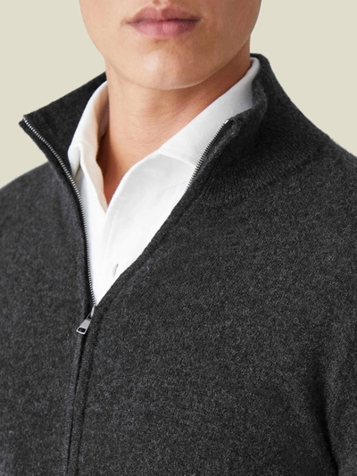 Shop Luca Faloni Charcoal Grey Pure Cashmere Zip Cardigan In Dark Grey