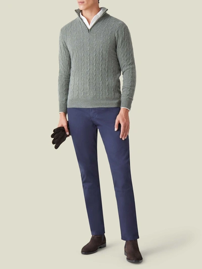 Shop Luca Faloni Moss Green Pure Cashmere Cable Knit Zip-up
