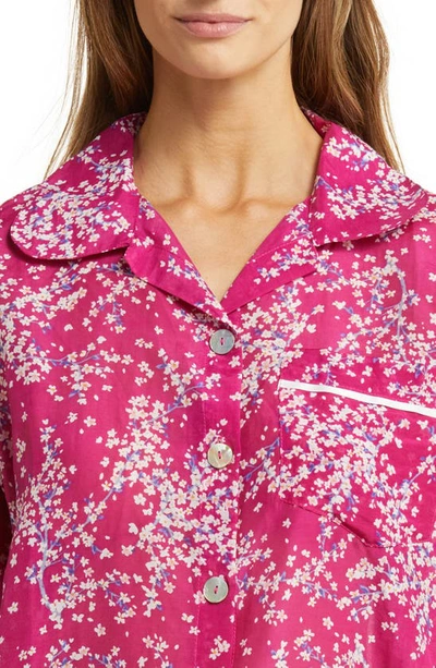 Shop Papinelle Cheri Blossom Cotton & Silk Pajamas In Dark Raspberry