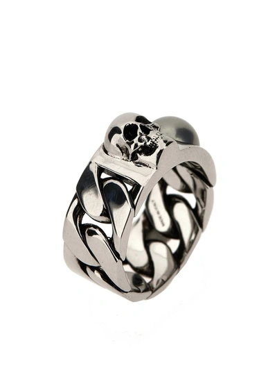 Shop Alexander Mcqueen 'perla Skull' Ring In Silver