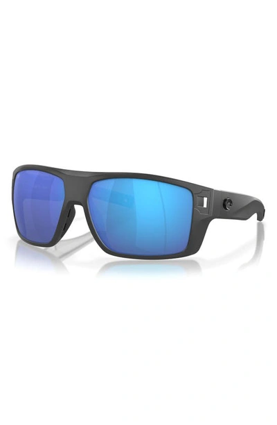 Costa Del Mar Diego 62mm Mirrored Polarized Oversize Rectangular Sunglasses In Matte Gray